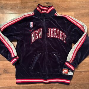 Vintage Nike Y2K New Jersey Nets Basketball Velour Warmup Zip Hoodie Sweatshirt